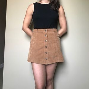 Tan Camel Corduroy Button Skirt